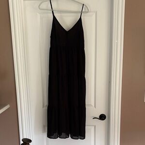 HALARA Black Tiered Maxi Dress with Spaghetti Straps